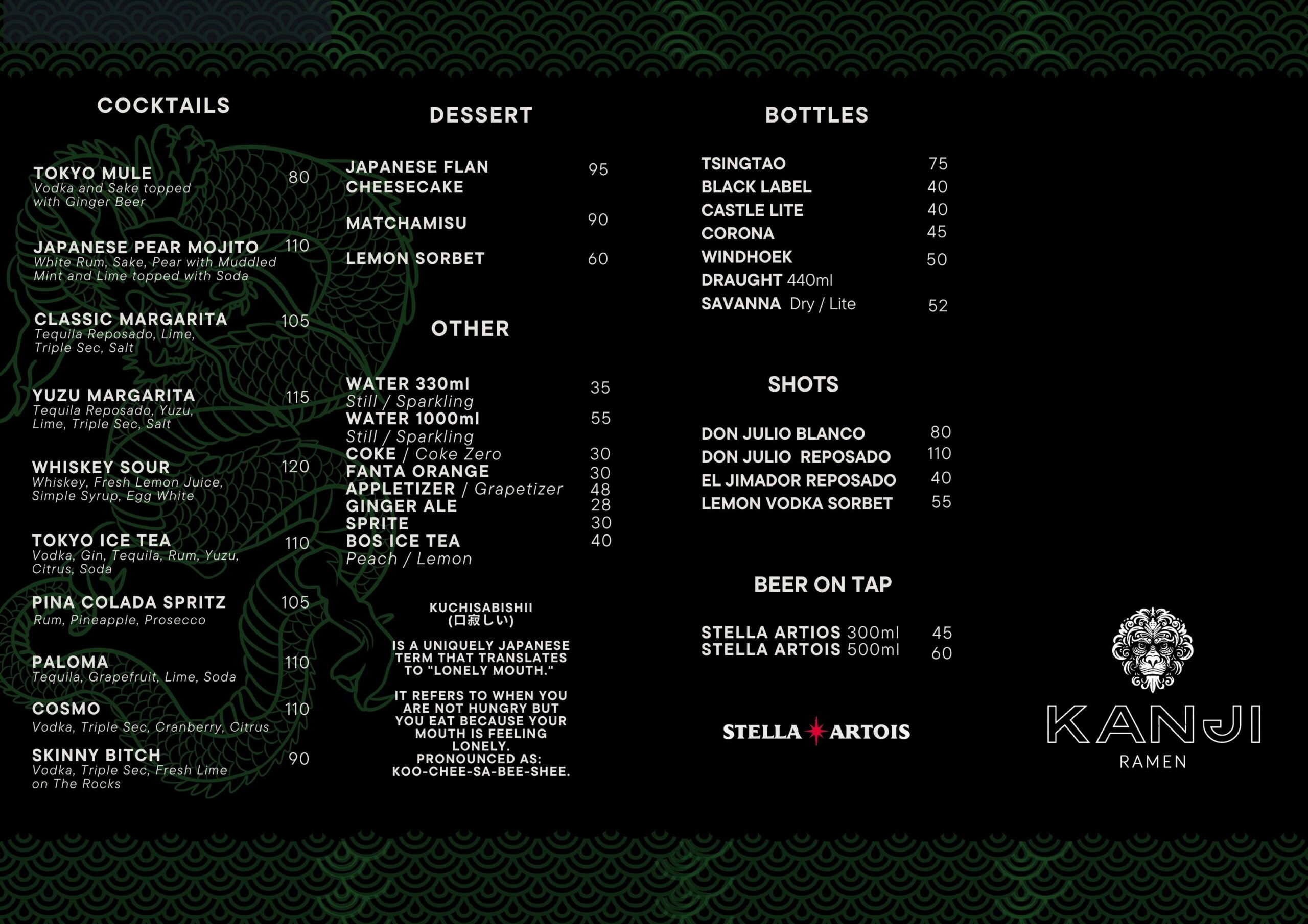 Kanji Drinks Menu Kanji Ramen drinks, dessert and bar menu